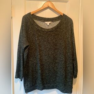 Market & Spruce Pauslen Brushed Knit Jersey top olive and black zebra print XXL